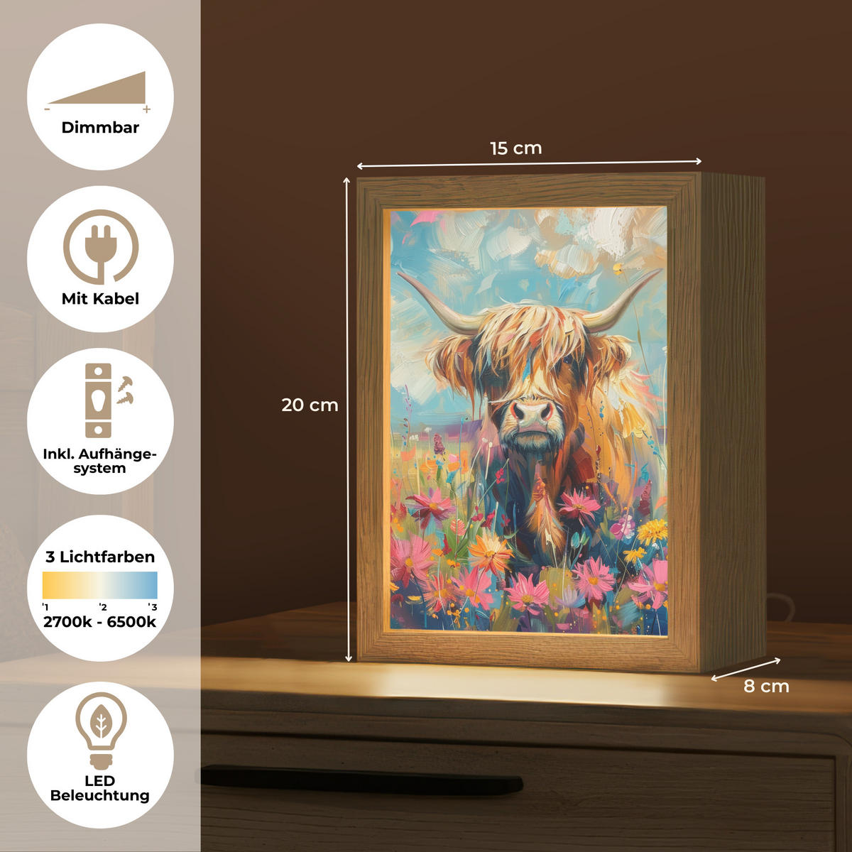 STOLNÁ LAMPA Škótsky horal - Príroda - Farebné - Kvety 15x20 cm - bordová, kompozitné drevo (8/15/20cm) - OnlyWow