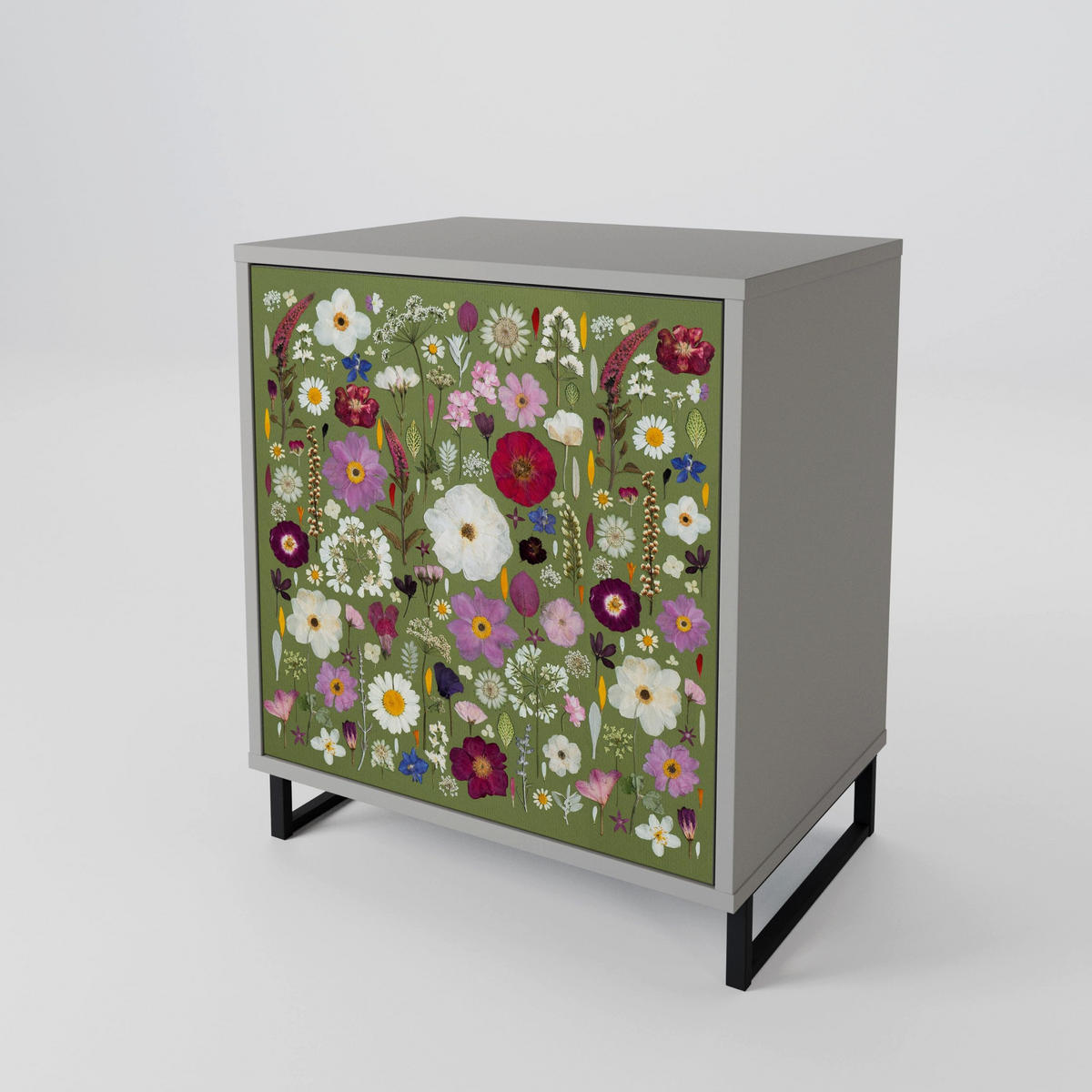 SIDEBOARD WILD GARDEN, Grau, 57,5x42x77,5 cm, Schräge Buchenholzfüße - Buchefarben/Multicolor, Holzwerkstoff/Buchenholz (57.5/77.5/42cm) - SpaceRebels