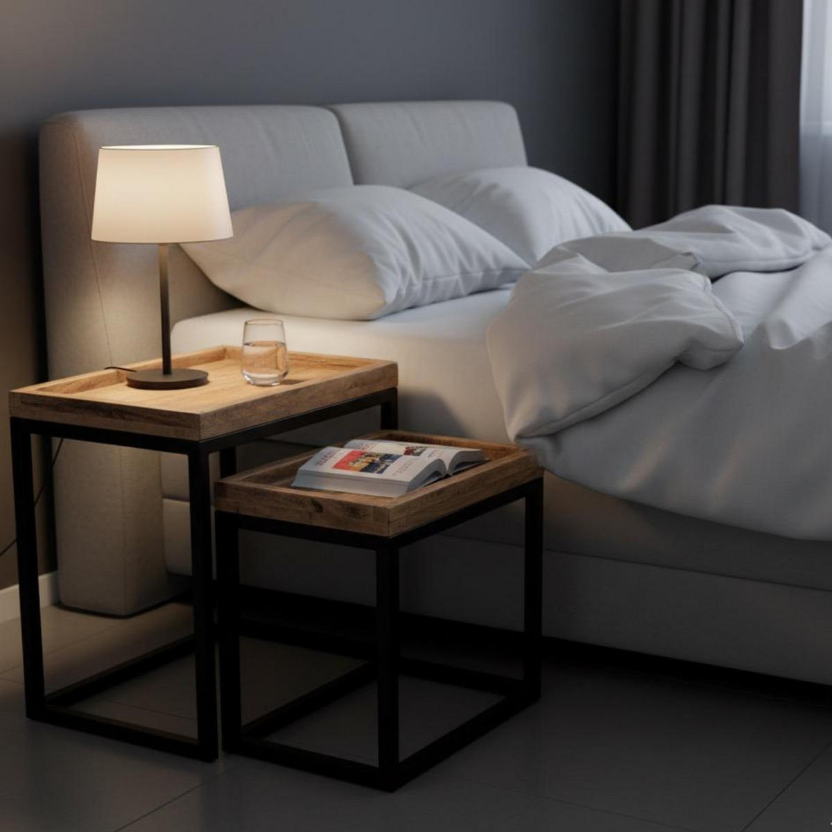 COUCHTISCH 2er Set Lecce Mangoholz - Schwarz/Braun, Naturmaterialien/Metall (50/45/30cm) - Mr. Deko