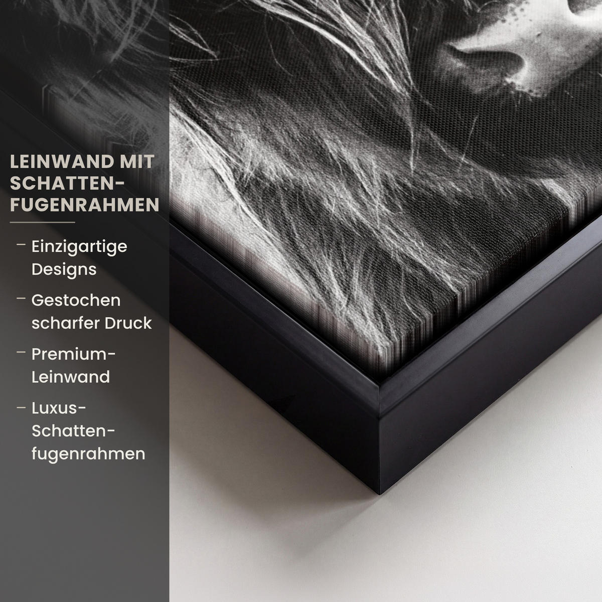LEINWAND Bilder mit Rahmen - Kuh - Schottischer Hochländer - Schwarz - Weiß - Tier - Natur - Wildtiere - 20x30 - Schwarz, Textil (20/30cm) - MuchoWow