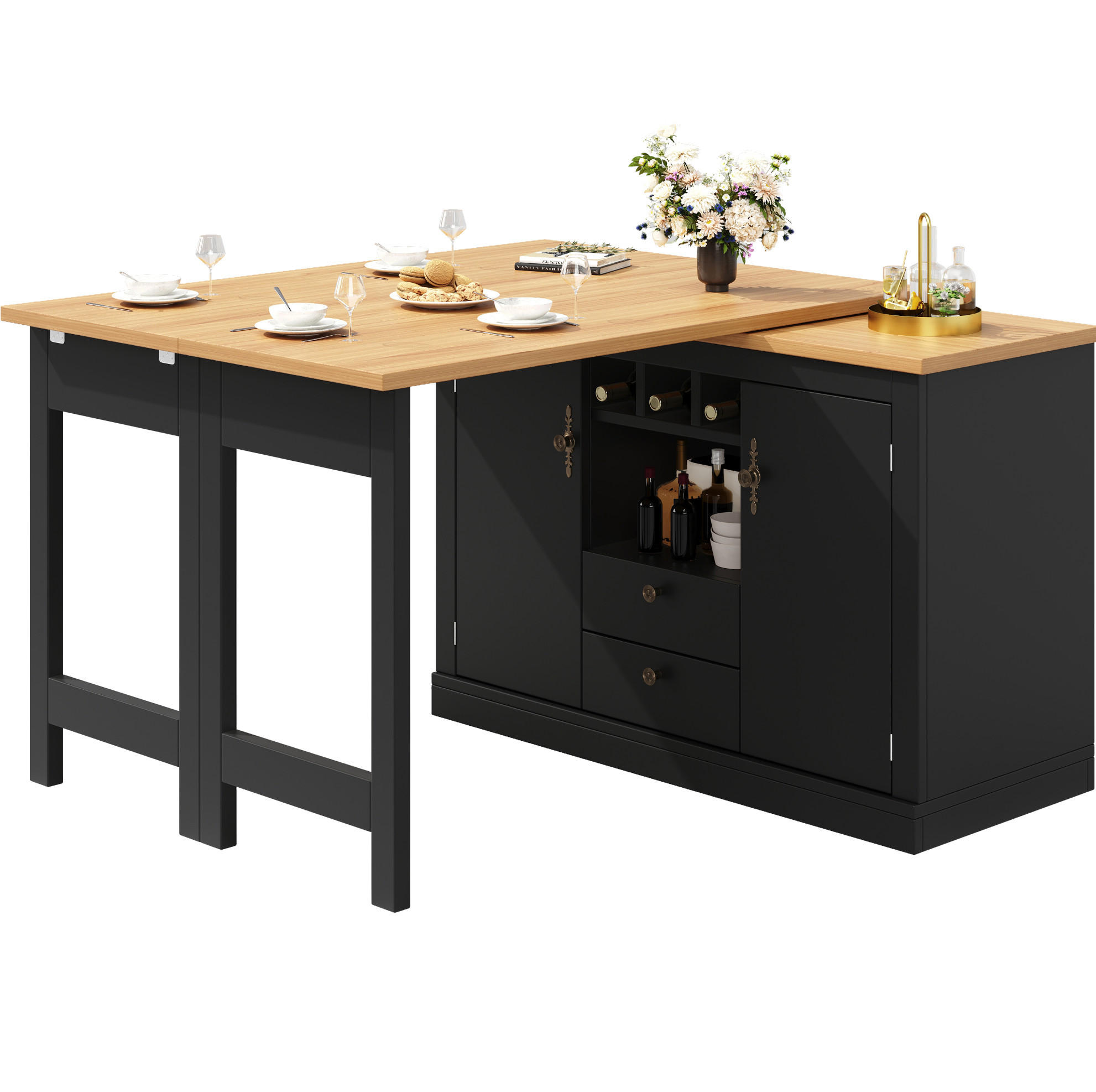 BARTISCH 120-180/40/76 cm mit Stauraum und drehbarer Ausziehfunktion - Schwarz, Holzwerkstoff (40/180/76cm) - BEAOK