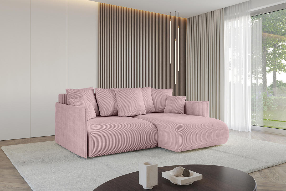 ECKSOFA Ottomane rechts ONESK-L 216x177x72 Rosa Cord - Rosa, Holzwerkstoff/Kunststoff (177/216cm) - ALTDECOR