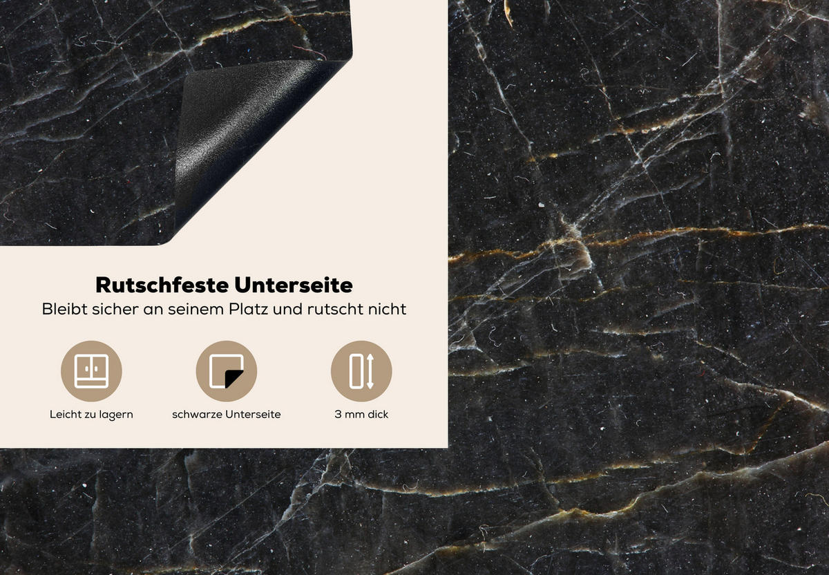 HERDABDECKPLATTE Marmor - Schwarz - Gold - Grau - Marmorstruktur 75x52 cm - Goldfarben, Kunststoff (75/0.2/52cm) - MuchoWow