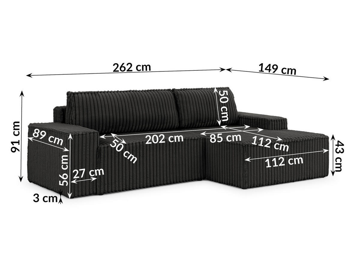 ECKSOFA Rivio mit Schlaffunktion und Bettkasten, Plüschcord Dunkelgrau - Dunkelgrau/Schwarz, Holz/Kunststoff (262/149cm) - S-Style