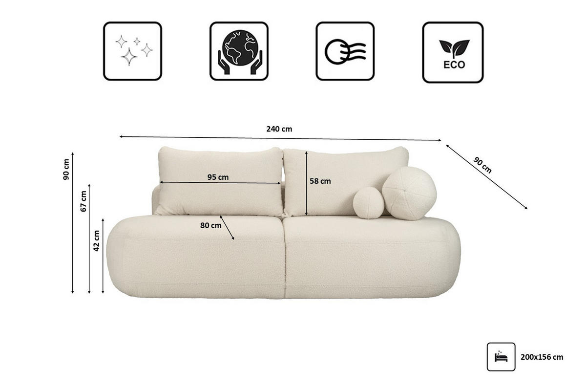 SCHLAFSOFA Mit Bettkasten Fabo, Stoff Quelle Ecru - Ecru, Holz/Textil (240/90/90cm) - Kaiser Möbel