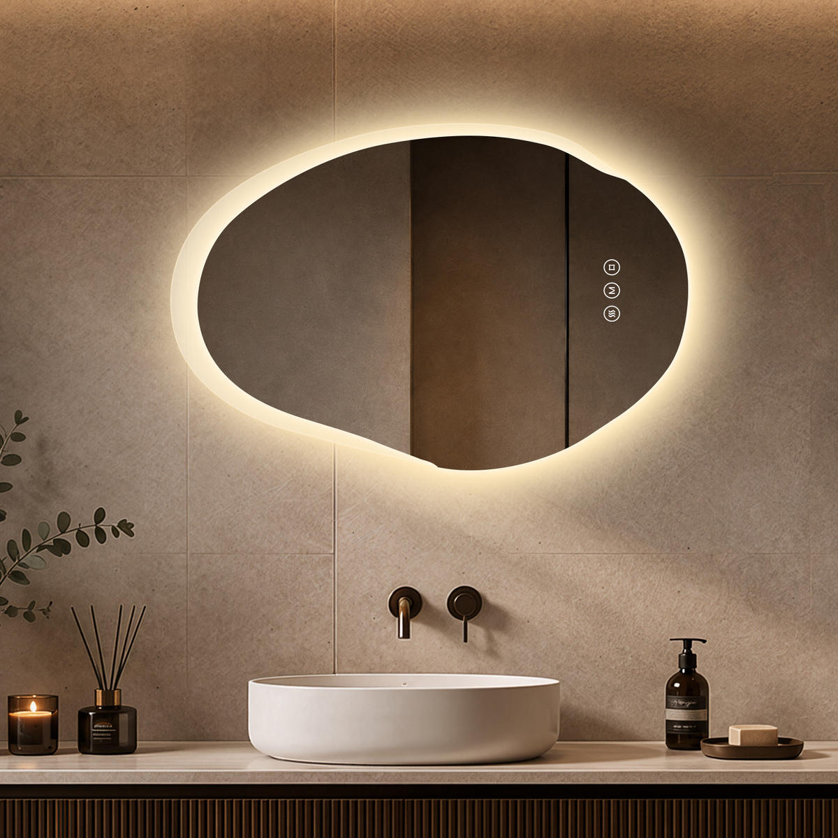 BADSPIEGEL mit Beleuchtung 48/72 cm asymmetrisch rahmenlos LED dimmbar mit Antibeschlag - Transparent, Glas (72/48/2.5cm) - S'AFIELINA