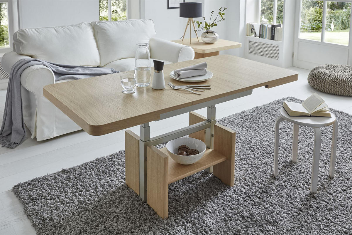 FUNKTIONSTISCH Candie höhenverstellbar und ausziehbar 110(150) x 70 x 56-75 Couchtisch massiv Eiche - Dunkelbraun, Holz (110/70/56cm) - 58aufmkessel