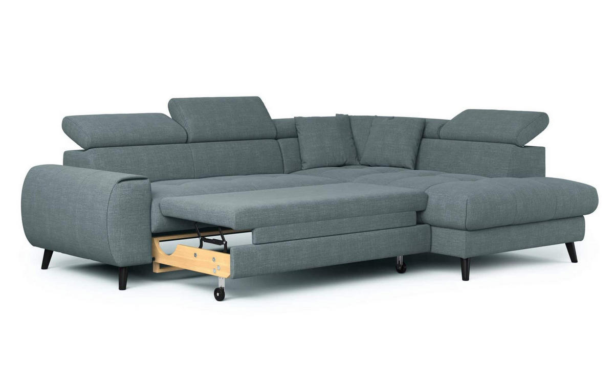 ECKSCHLAFSOFA mit Bettkasten und induktiver Ladefläche + LED - Schwarz/Grün, Holz/Textil (195/246cm) - Cotta