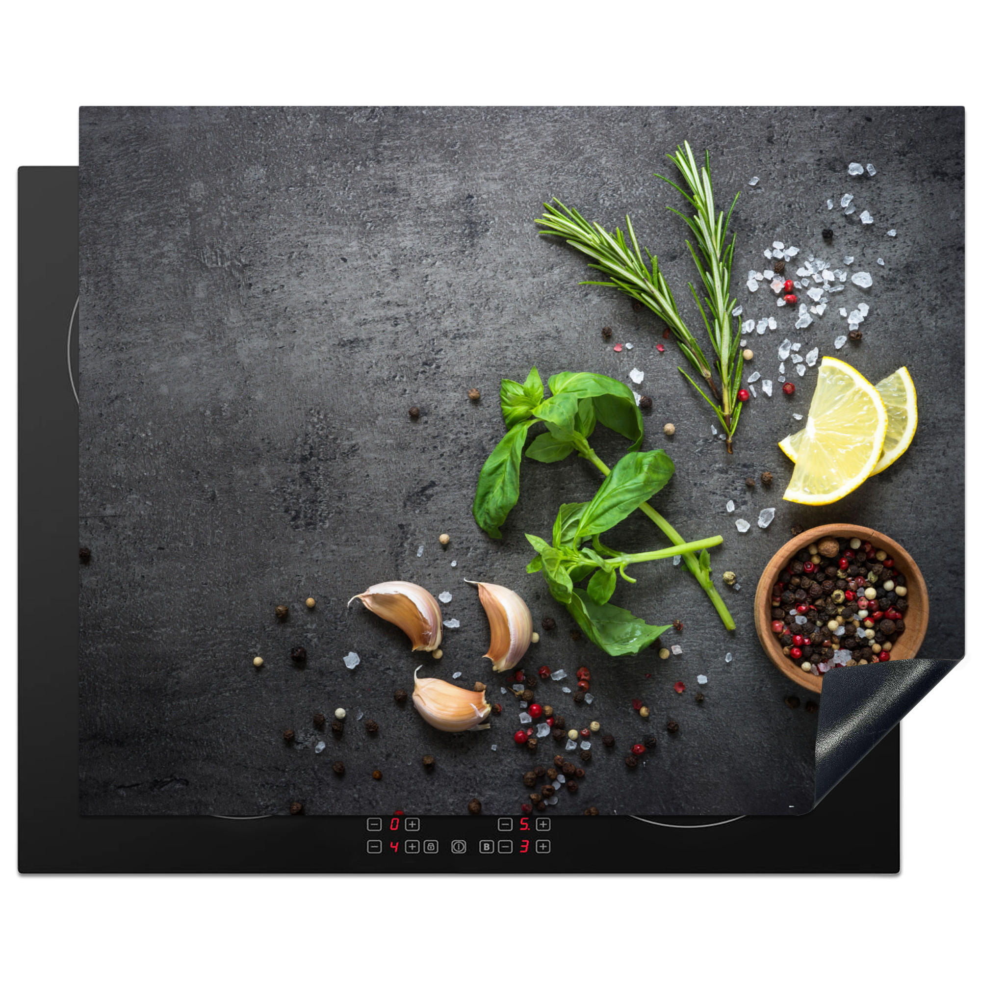 HERDABDECKPLATTE Limette - Kräuter - Gewürze - Grün - Grau - Beton 65x52 cm - Grün, Kunststoff (65/0.2/52cm) - MuchoWow