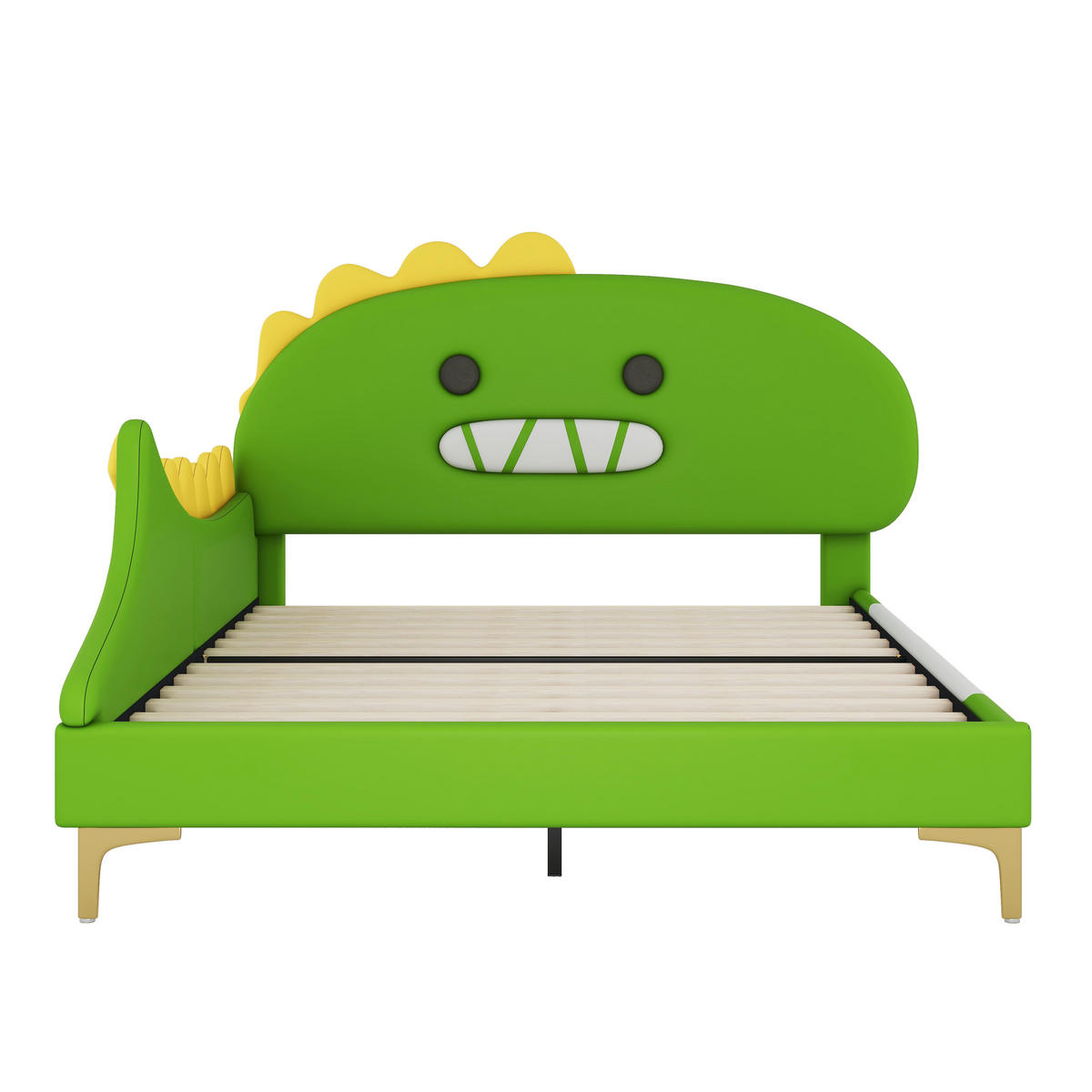 KINDERBETT 140x200cm Grün Cartoon Dinosaurier Form PU - Grün, Holz (140/200cm) - FLIEKS