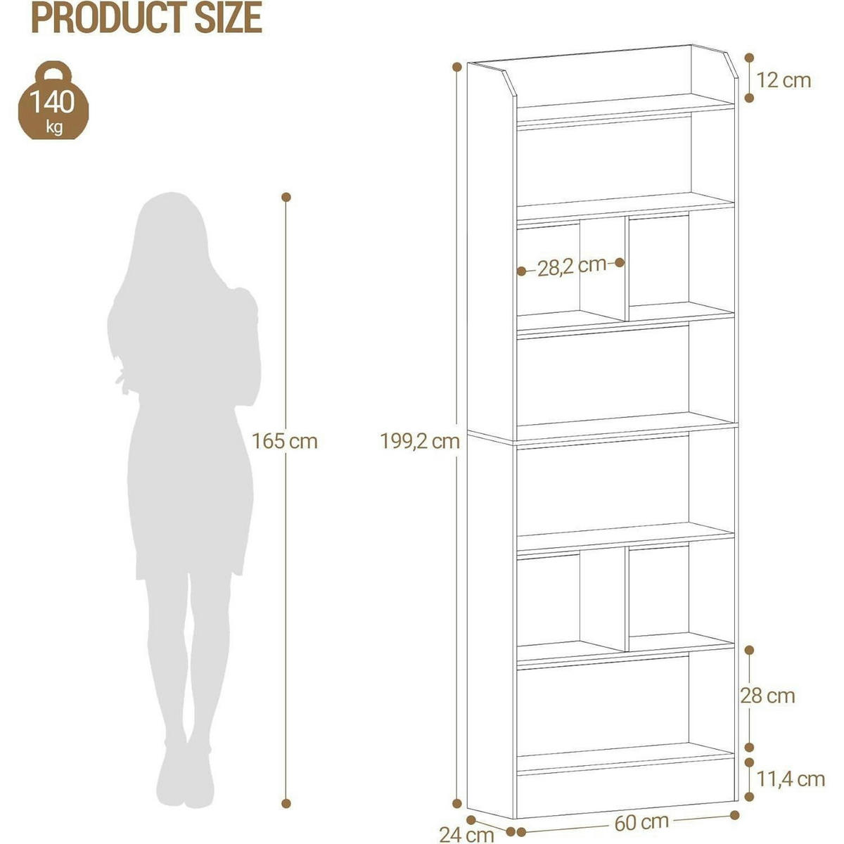 BÜCHERREGAL mit 7 Fächern 24 x 60 x 199,2 cm Weiß - Weiß, Holzwerkstoff (60/199.2/24cm)