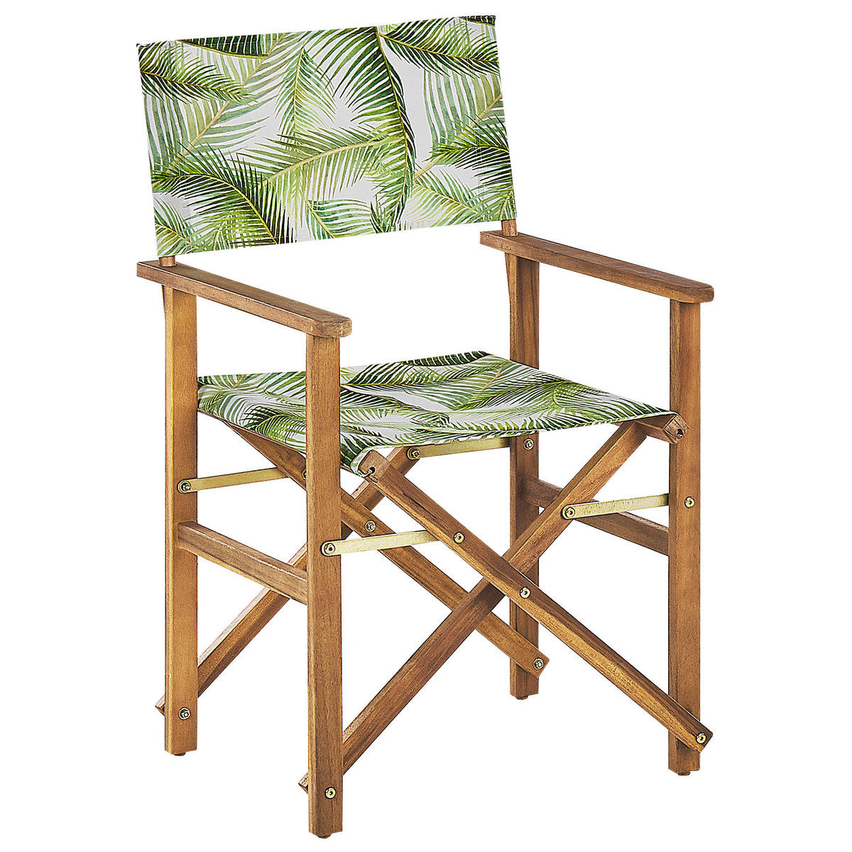 GARTENSTUHL 2er-Set Akazienholz hellbraun Auflagen grau/hellgrün Palmenmotiv Cine - Hellbraun/Hellgrün, Holz (50/91/50cm) - Beliani