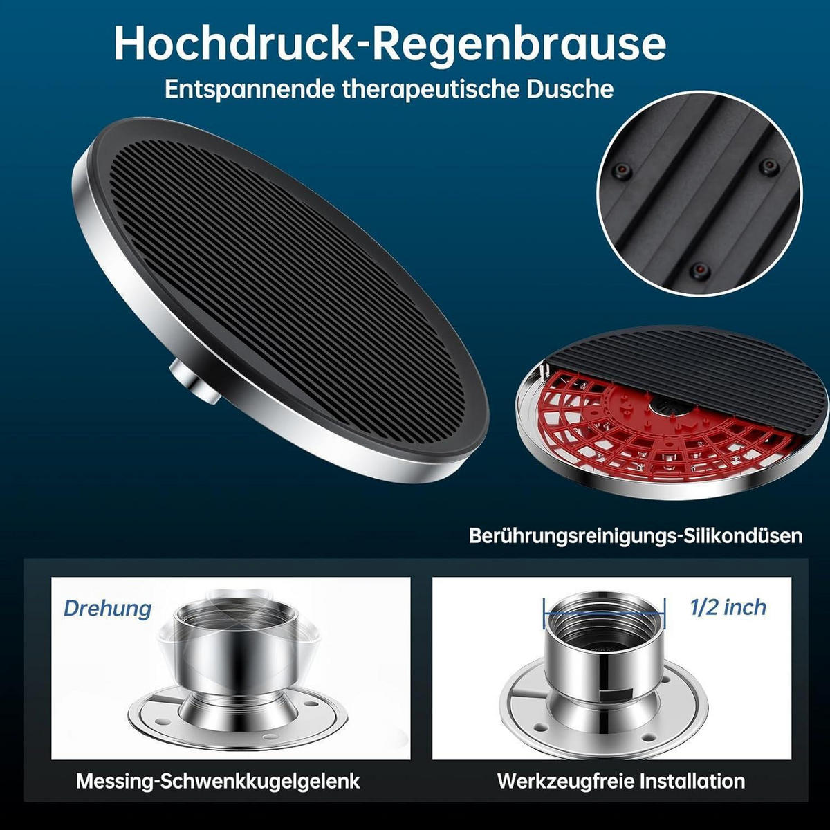 DUSCHKOPF 28 cm Rund Chrom Schwarz - Silberfarben, Metall (18/12.7/26cm)