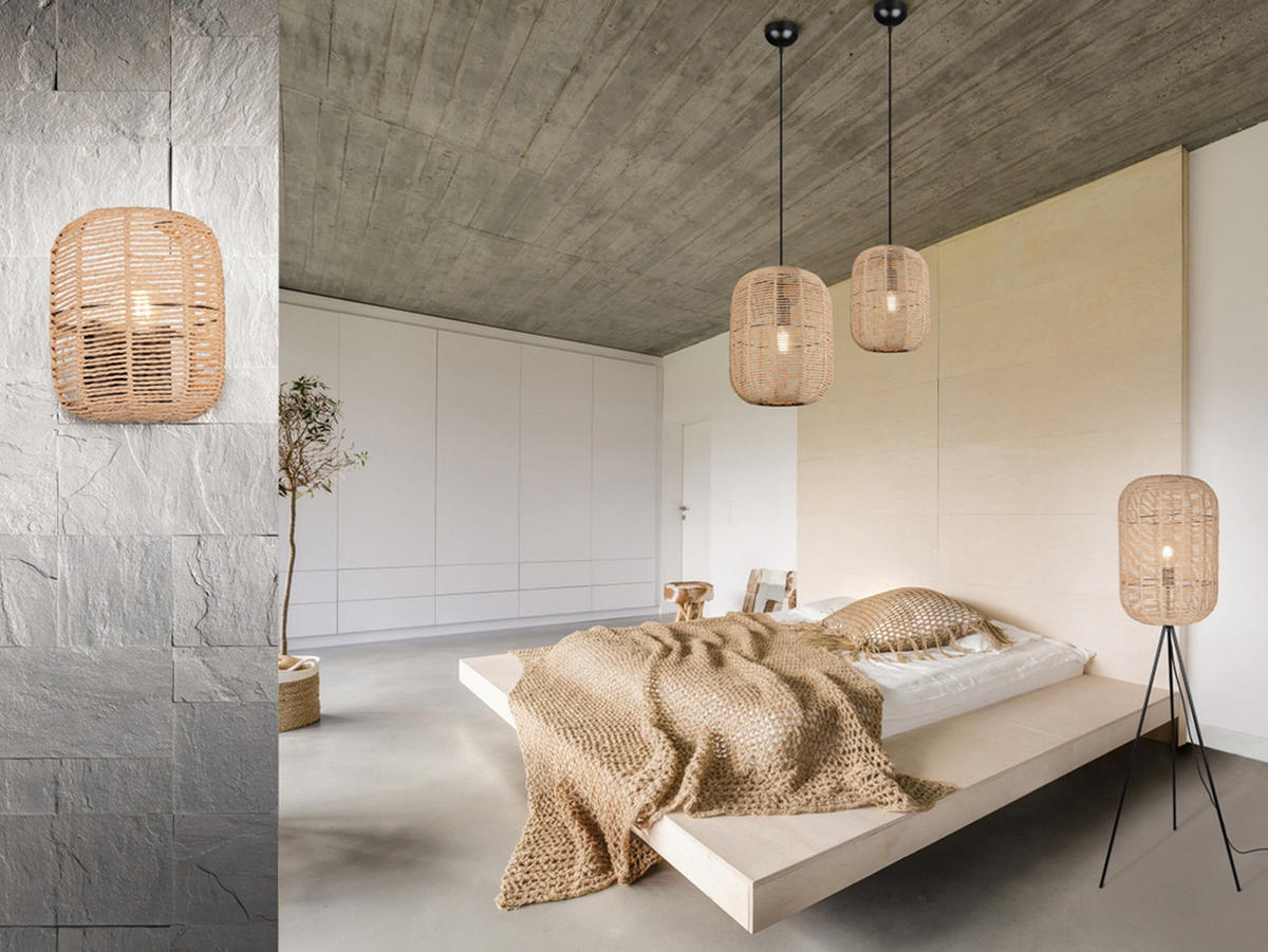 LED-HÄNGELEUCHTE mit Lampenschirm aus Sisal Ø25cm - Naturfarben, Naturmaterialien/Metall (25/25/150cm) - meineWunschleuchte