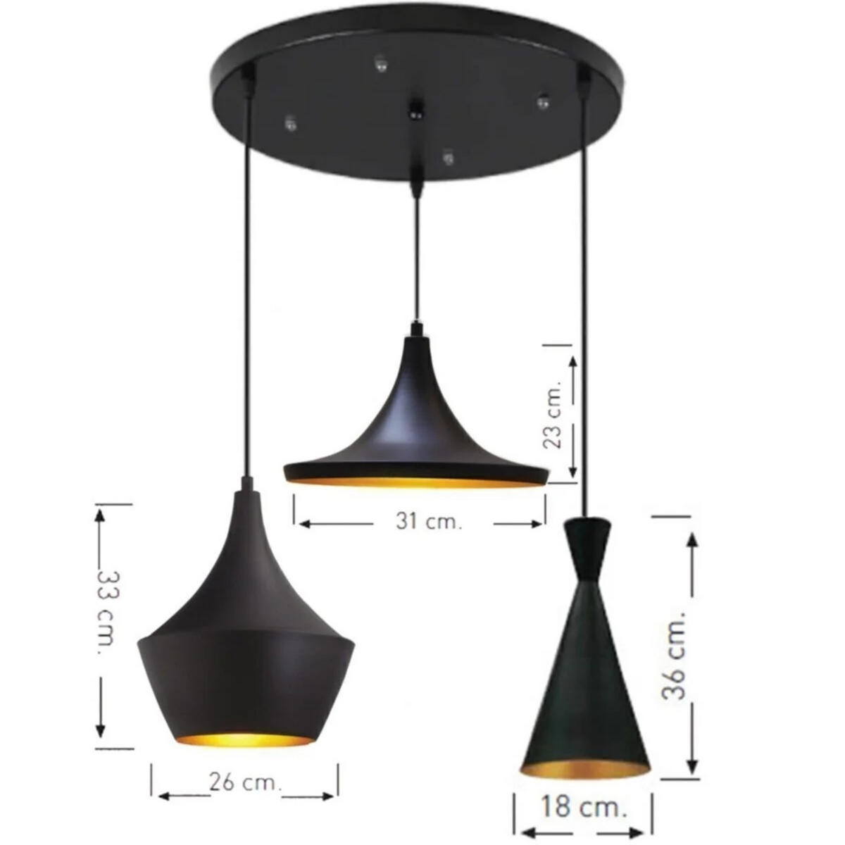 PENDELLEUCHTE Morphik 3-tlg - Schwarz, Metall (26/26/33cm) - Bamyum