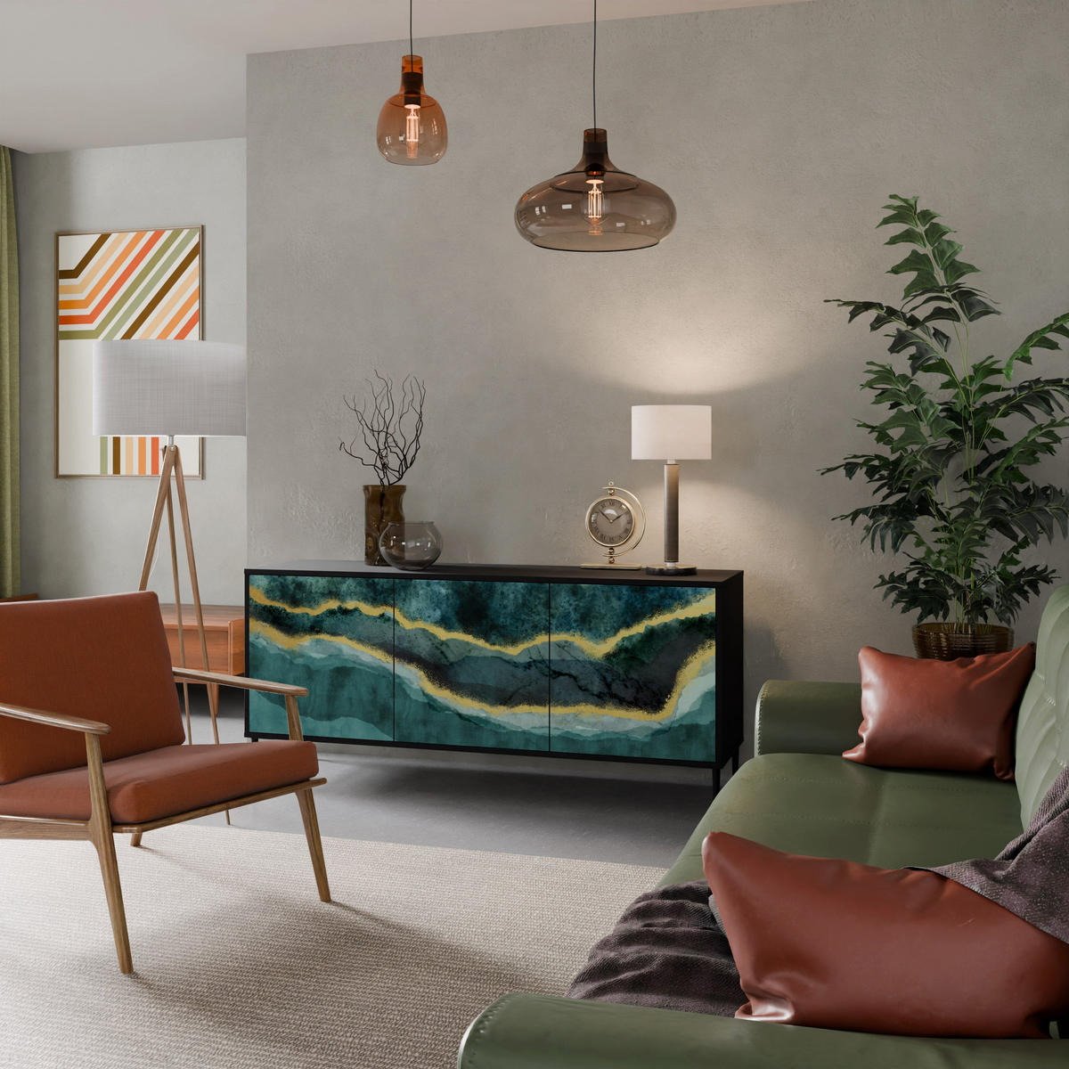 SIDEBOARD GOLDRUSH ODYSSEY, Eicheneffekt, 164,5x42x77,5 cm, 3 Türen - Eichefarben/Buchefarben, Holzwerkstoff/Buchenholz (164.5/77.5/42cm) - SpaceRebels