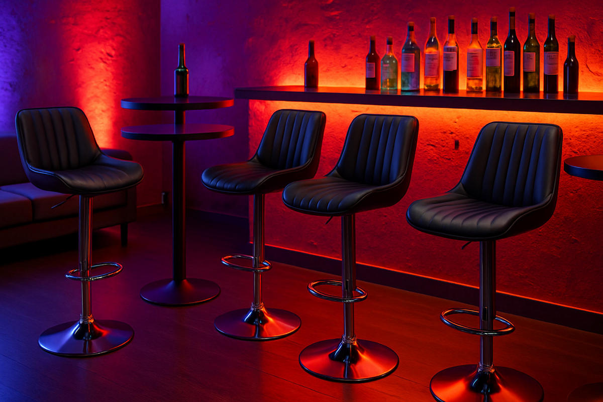 BARHOCKER Lento Gestell Metall in Chromoptik Kunstleder Schwarz - Chromfarben/Schwarz, Kunststoff/Metall (50/108/50cm) - TPFLiving