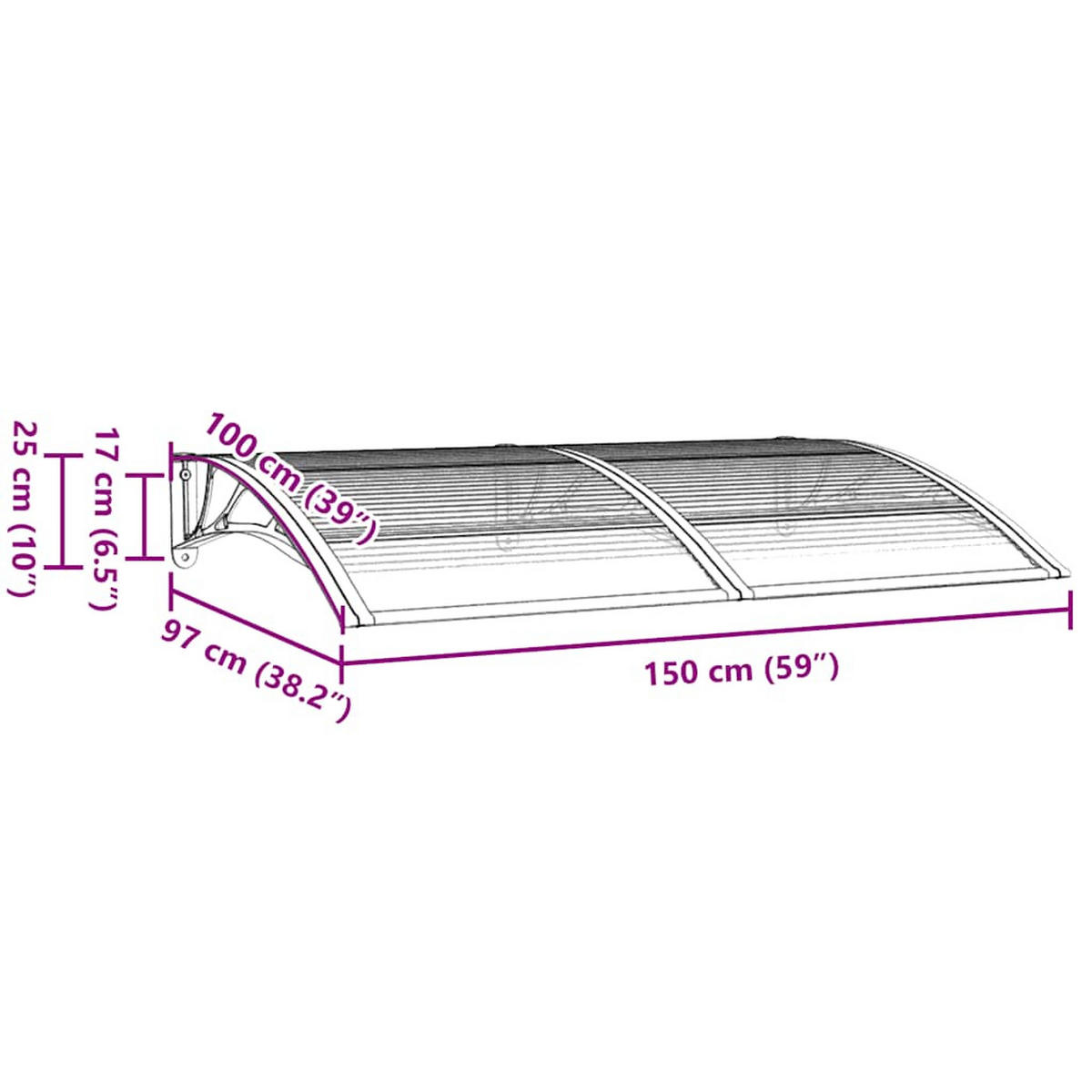 TÜRVORDACH Schwarz 150/100 Cm Polycarbonat - Schwarz, Kunststoff (100/25/150cm) - vidaXL