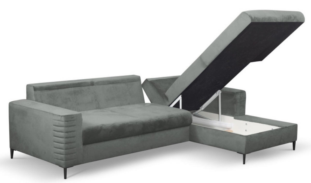 ECKSOFA Grau OLI Ausziehbar Mit Kopfstütze Und Bettkasten Rechts - Grau, Textil (165/253cm) - Sepro Meble