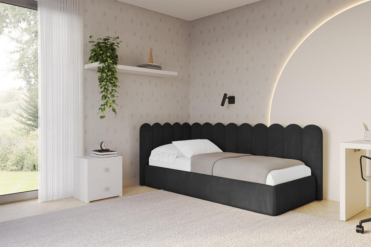 EINZELLBETT Jugendbett mit Bettkasten, Rechts - ARTY 90x200 Schwarz - Anthrazit, Holzwerkstoff/Textil (90/200cm) - ALTDECOR
