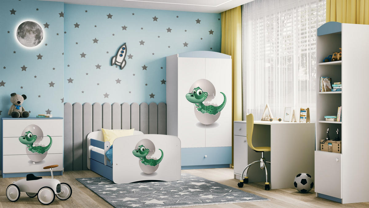 KINDERBETT Kleindino mit Schublade 180/80 90/61/184 - Blau, Holzwerkstoff (80/180cm) - RAUMHIRSCH FURNITURE