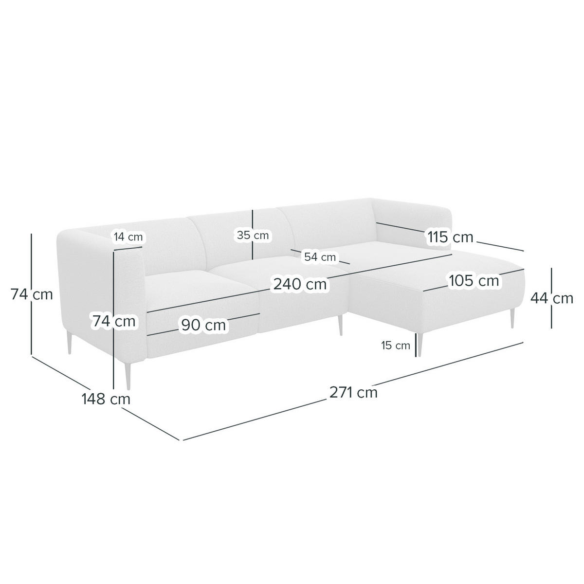 2,5-SITZER ECKSOFA mit Longchair - Anthrazit/Schwarz, Textil/Metall (271/148cm) - home24