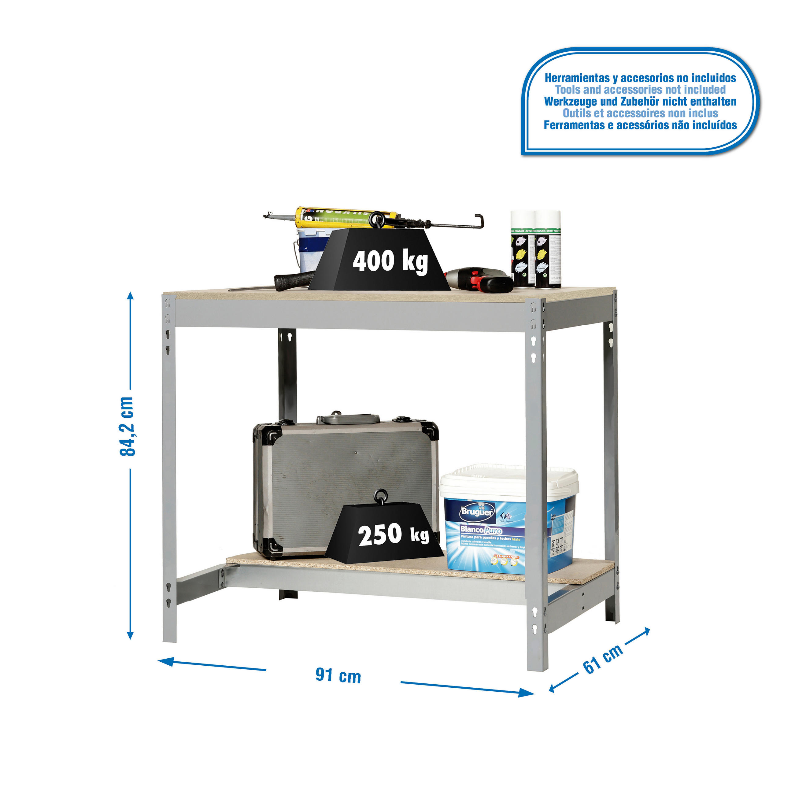 WERKBANK BUFFALO | HxBxT 84x90x61cm | Traglast 400kg | Grau - Grau, Holz (90/84/61cm) - PROREGAL
