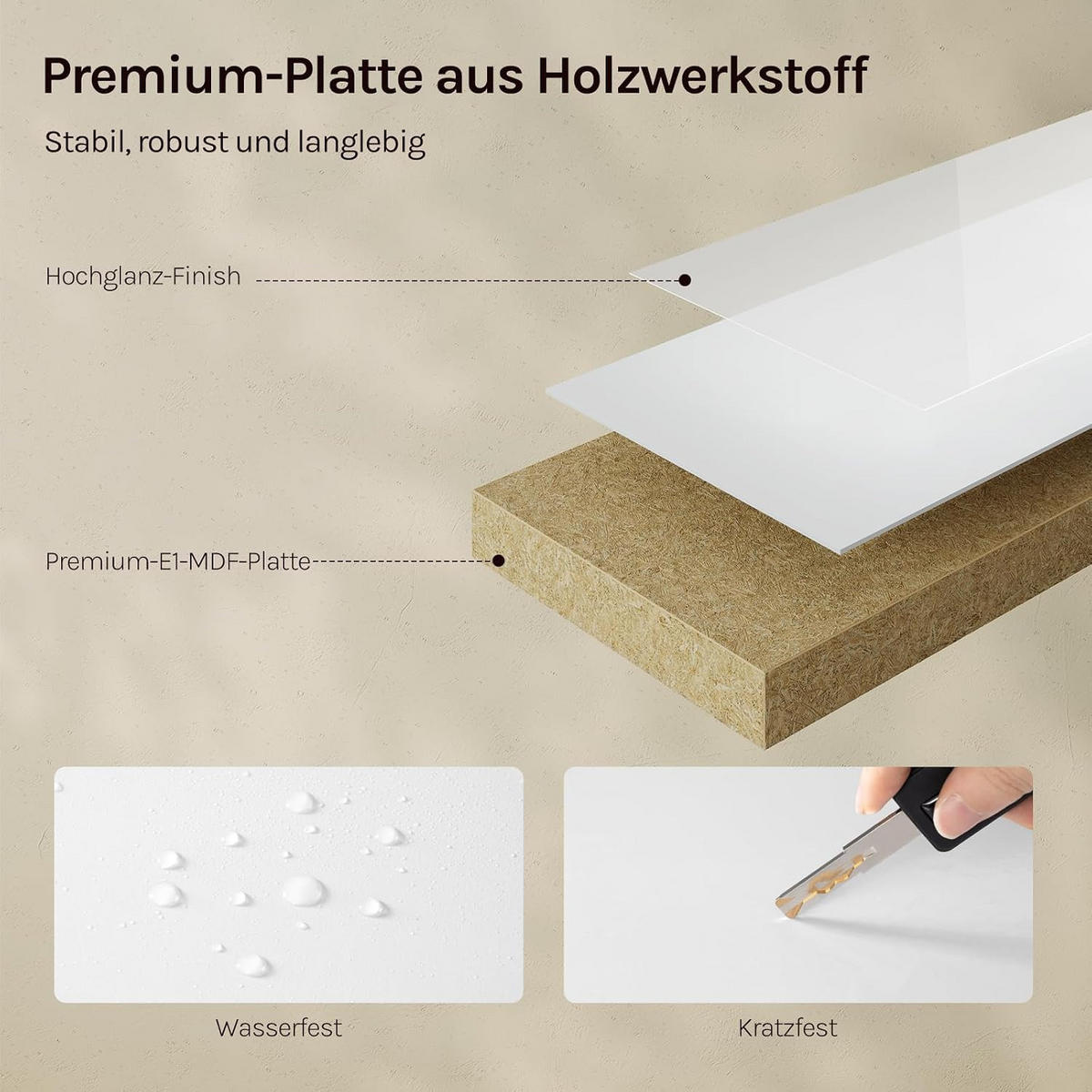 WANDREGAL Freischwebend Weiß 100B x 22,9L x 3,8H - Weiß Hochglanz, Holz (100/3.8/22.9cm) - Woltu