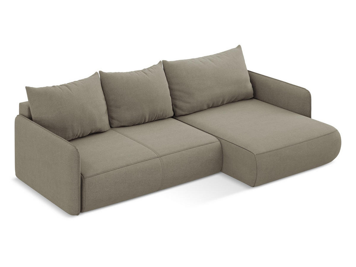 ECKSOFA mit Schlaffunktion Strukturstoff Stoff Beige - Beige/Schwarz, Kunststoff/Textil (240/148cm) - Makamii