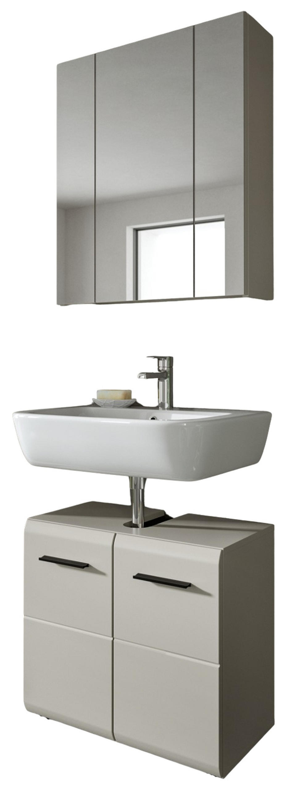BADMÖBEL-SET Kaschmir 2-teilig 60 cm, Badschränke in modernem Design - Kaschmir/Schwarz, Glas/Holzwerkstoff (60/185/30cm) - Inn.Furn