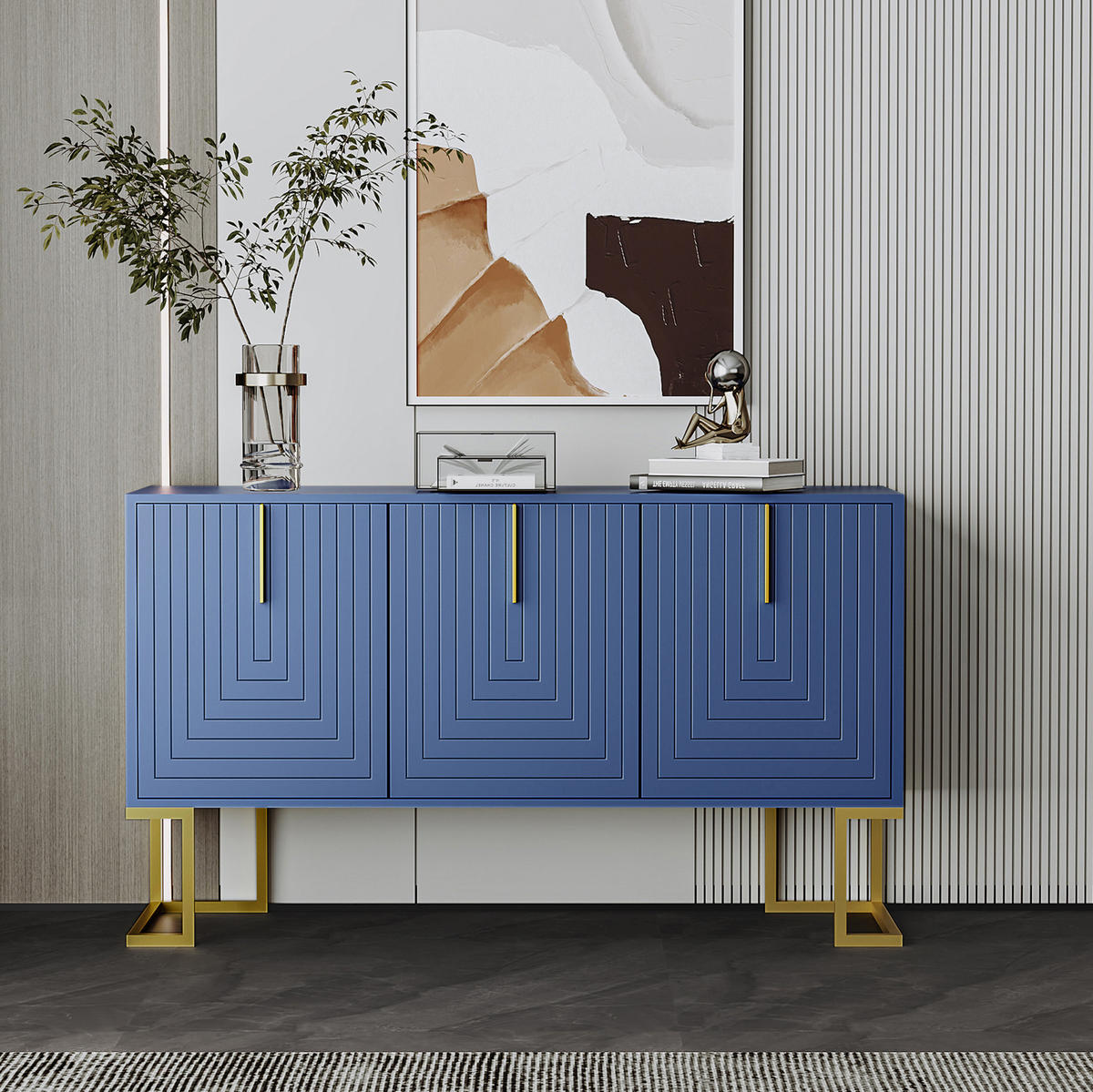 SIDEBOARD aus MDF 138x40x80 cm und Spanplatte Navy Blau mit 3 Türen und verstellbaren Einlegeböden - Blau, Holzwerkstoff (138/80.5/40cm) - IVMEU