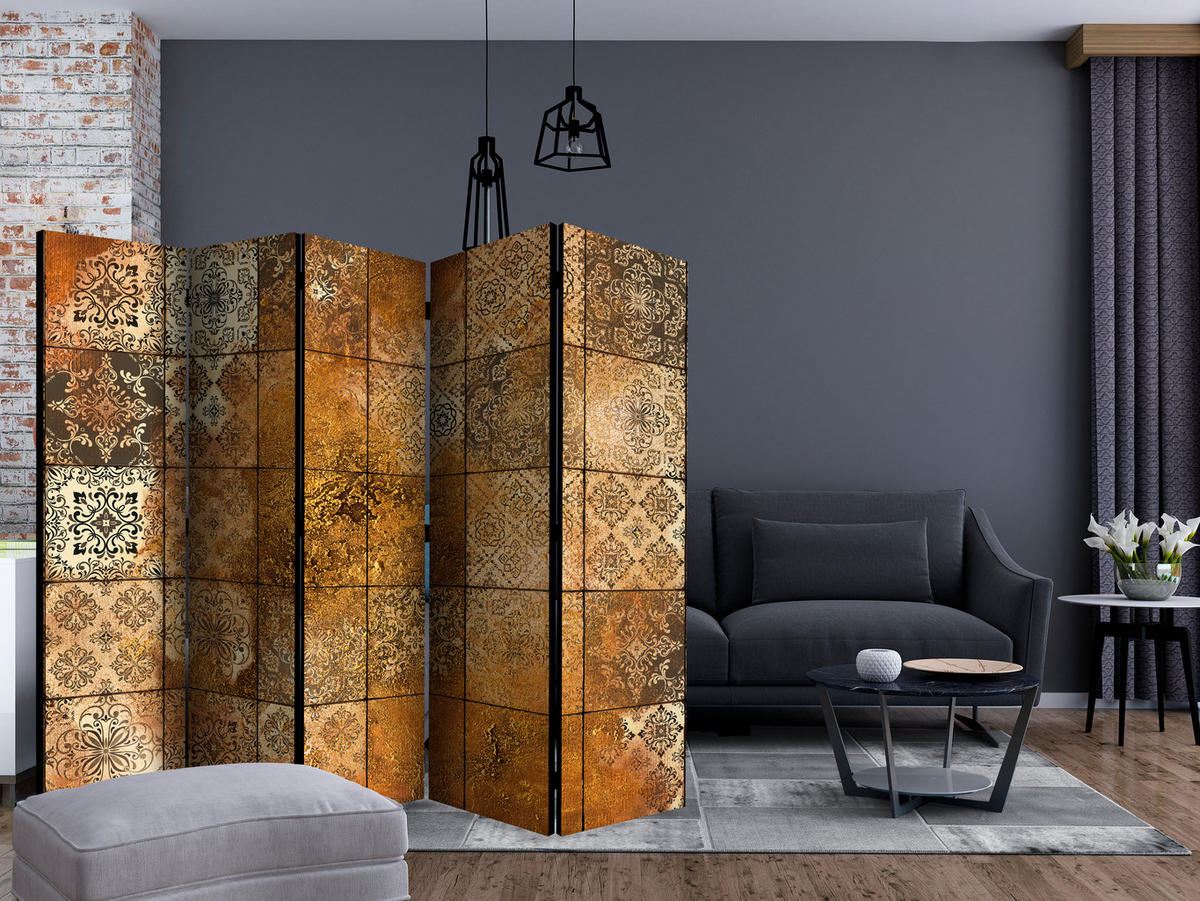 PARAVENT Akustik 5-tlg 225x172 cm Vintage Mosaikfliesen - Orange, Holz/Textil (225/172/3cm) - Muralo