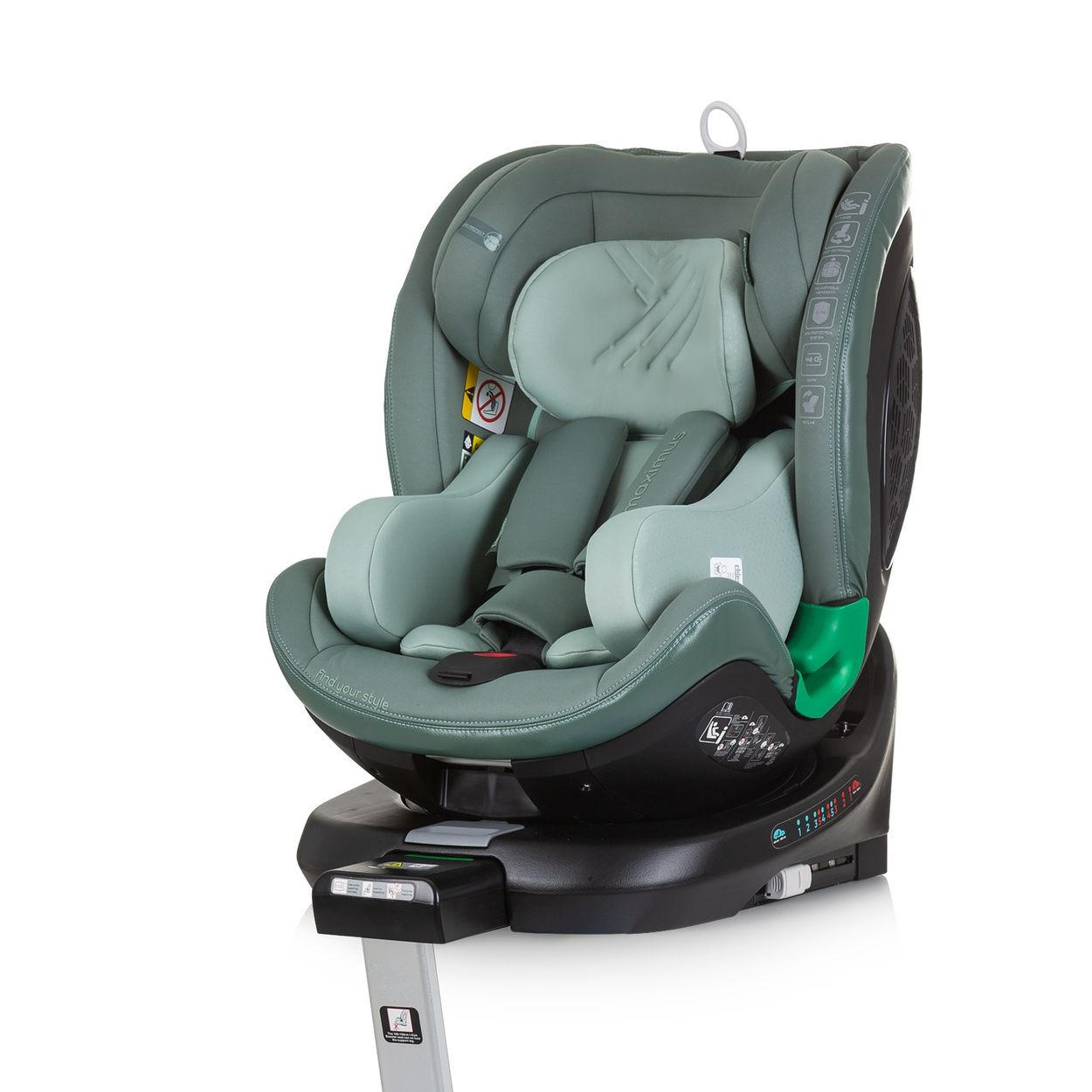 KINDERSITZ Maximus i-Size (40 - 150 cm) grün Isofix Stützbein 360° drehbar - Grün, Kunststoff (43/82/54cm) - Chipolino