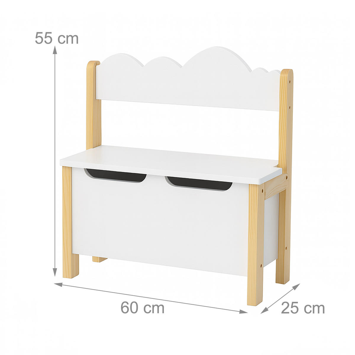 KINDERBANK - Naturfarben/Weiß, Holz/Holzwerkstoff (60/60/25cm) - Relaxdays