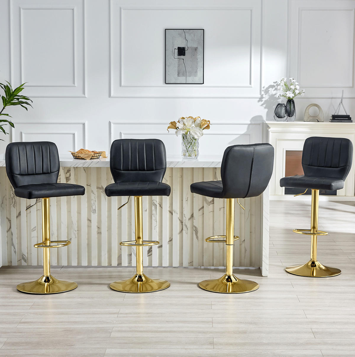 BARHOCKER höhenverstellbar 360° drehbar 52 x 45 x 93-114 cm Gold/Schwarz - Goldfarben, Metall (45/114/52cm) - Meubliv
