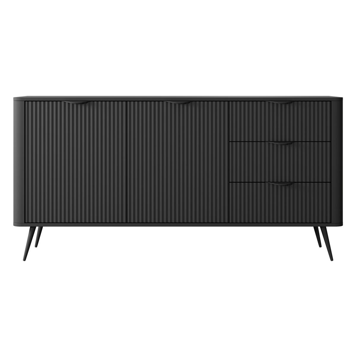 SIDEBOARD LEKNES KOM2 Reliefierte Fronten aus MDF-Platte Schwarz Schwarz - Schwarz, Glas/Holzwerkstoff (163/81/38cm) - Komodee