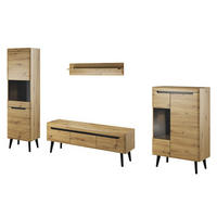 WOHNWAND Schwarz Nordan Eiche Artisan LED - Multicolor, Holzwerkstoff (305/197/40cm) - Sepro Meble
