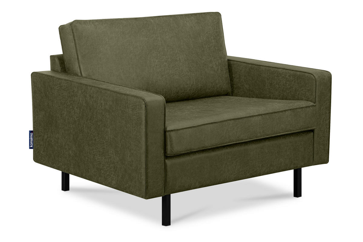 1,5-SITZER-SESSEL INVIA mit Armlehnen vintage, Lederoptik-Stoff, Grün - Schwarz/Grün, Textil (116/87/98cm) - KONSIMO®
