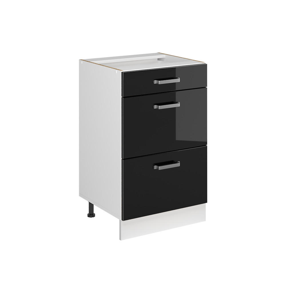 KÜCHENUNTERSCHRANK R-Line, Schwarz Hochglanz/Weiß, 50 cm ohne Arbeitsplatte - Schwarz Hochglanz/Weiß, Holzwerkstoff (50/81.6/46cm) - Vicco