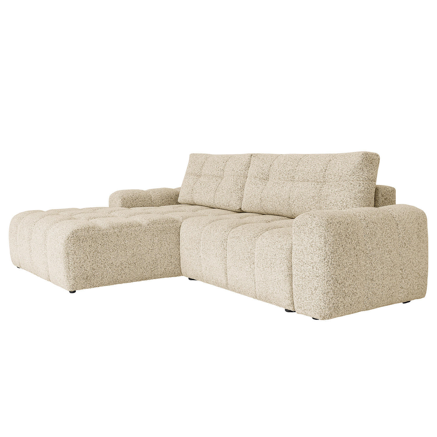 ECKSOFA mit Schlaffunktion - Strukturstoff - Creme/Schwarz, Kunststoff/Textil (268/184cm) - home24