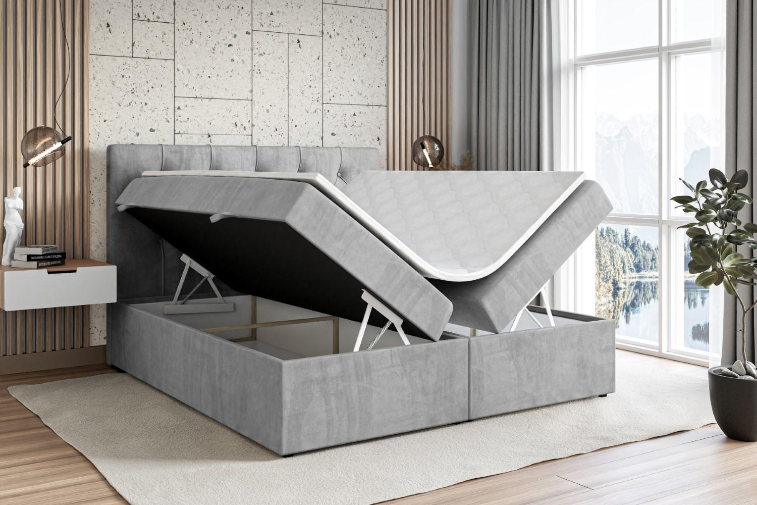 Thumbnail - Altdecor Boxbett, Hellgrau, Holzwerkstoff, Höhe ca. 20 cm, 160x200 cm, Schlafzimmer, Betten, Boxspringbetten