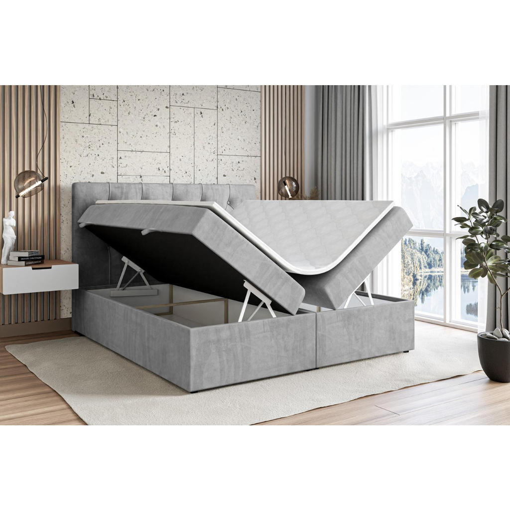 Thumbnail - Altdecor Boxbett, Hellgrau, Holzwerkstoff, Höhe ca. 20 cm, 180x200 cm, Schlafzimmer, Betten, Boxspringbetten