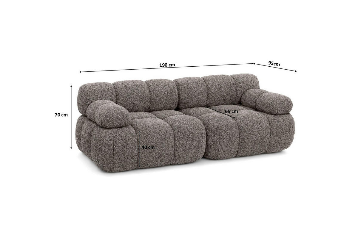 COUCH, 2-Sitzer Modular, Bouclé-Stoff Abriamo, Braun, Selia - Braun, Holz (190/70/95cm) - Kaiser Möbel