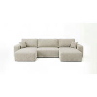 WOHNLANDSCHAFT BERLIN U-Form weiß Cord Poso 100 - Schlaffunktion, Bettkasten - Weiß, Textil (385/86/185cm) - Cornero