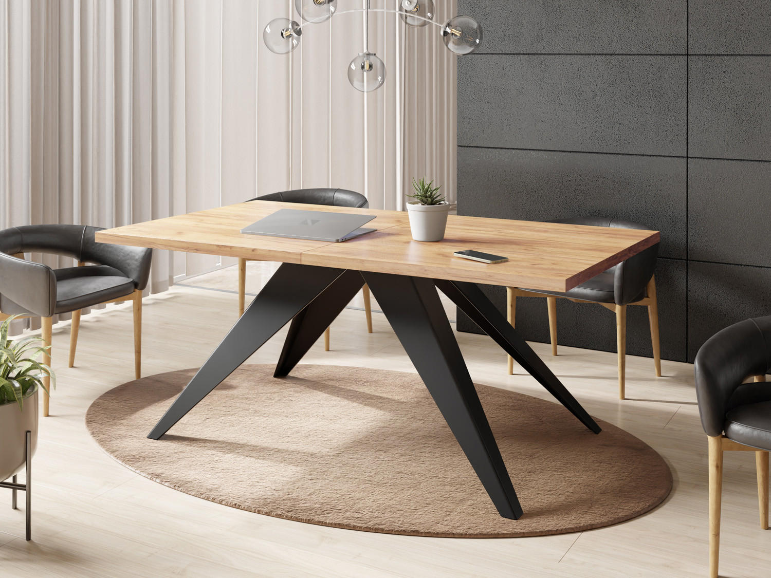 ESSTISCH Vance rechteckig ausziehbar, Craft Eiche 140-240/80/76 cm - Eiche Wotan/Schwarz, Holzwerkstoff/Metall (140/80/76cm) - WFL GROUP