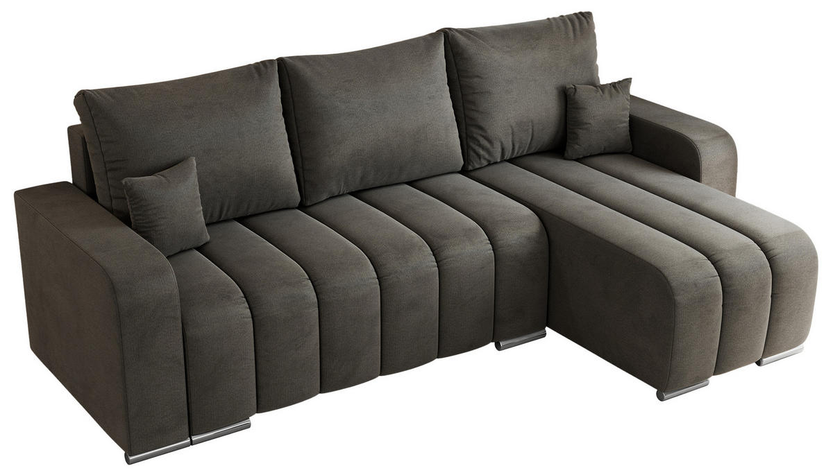 ECKSOFA KIRASSO L Dunkelgrau Velvet - Dunkelgrau/Grau, Textil (245/147cm) - MKS