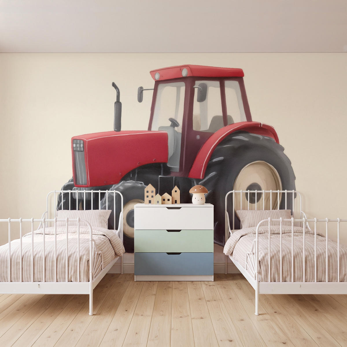 KINDERTAPETE - Traktor - Minimalistisch - Illustration - Rot - 450x260 cm - Rot, Papier (450/260cm) - OnlyWow