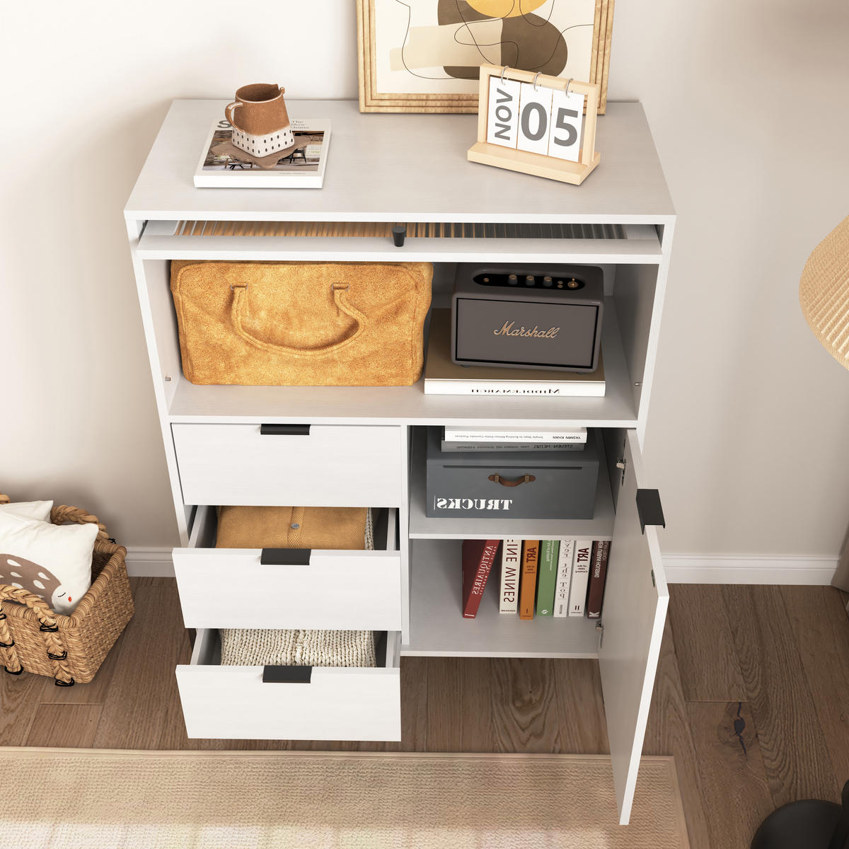 AUFBEWAHRUNGSSCHRANK 85/40/120 cm, Weiß, mit verstellbaren Einlegeböden und geräumigen Schubladen, Weiß - Weiß, Holzwerkstoff (85/120/40cm) - Redom