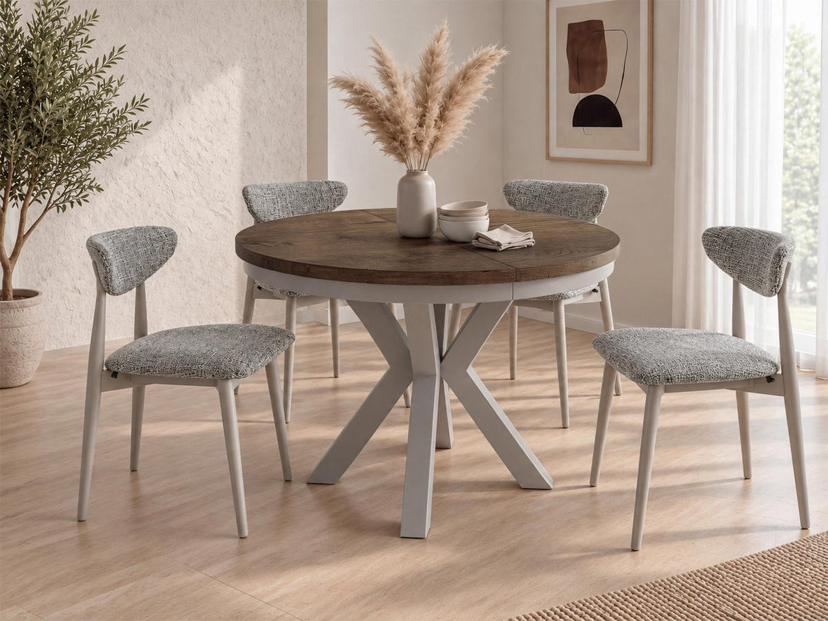 ESSTISCH Clara Grau-Beige runder ausziehbarer, Lefkas Eiche 100-180/100/76 cm - Alteiche/Braun, Holzwerkstoff/Metall (100/176/76cm) - WFL GROUP