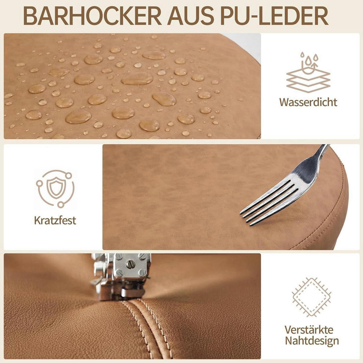 BARHOCKER 2er Set Höhenverstellbar PU-Leder Braun - Braun, Kunststoff (48/85/45cm)